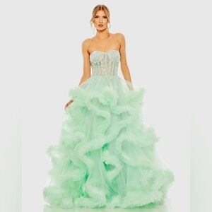 MAC DUGGAL 20542 NWT Strapless Corset Detail Tulle Layered Gown